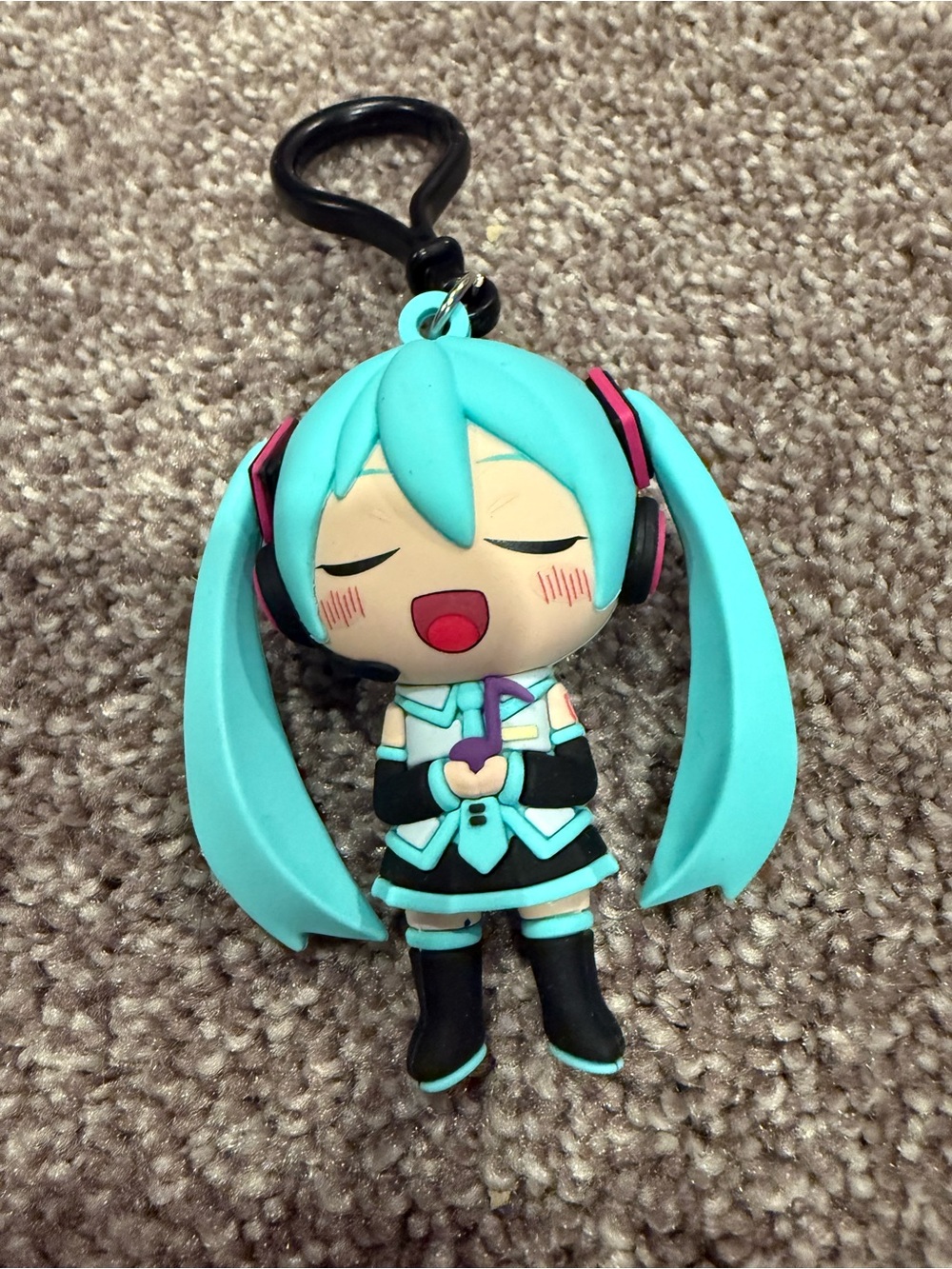 Turquoise Anime Character Keychain Card Holder - Cute Twin-Tail Design